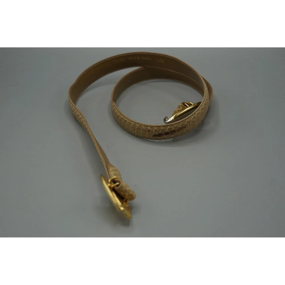 Vintage Genuine Snake Skin Belt Tan Beige Gold Tone Buckle S/M 31 Inch